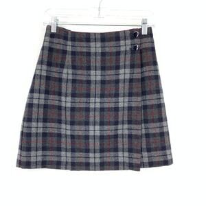 Vintage 90s A-Line Wrap Style Mini Skirt Womens Sz 26" US 2 Gray Blue Plaid